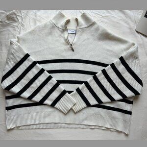 Mango quarter zip striped sweater in white